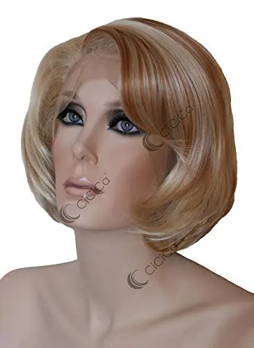 Mixed blonde wavy bob wig with side-swept bangs