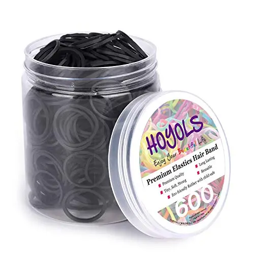 HOYOLS black rubber bands for hair in clear container