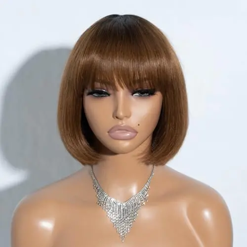 Spotlight ombre brown short bob wig with bangs