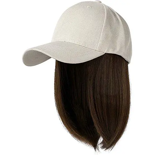 YEKEYI baseball cap wig with heat-resistant hair attached in beige khaki
