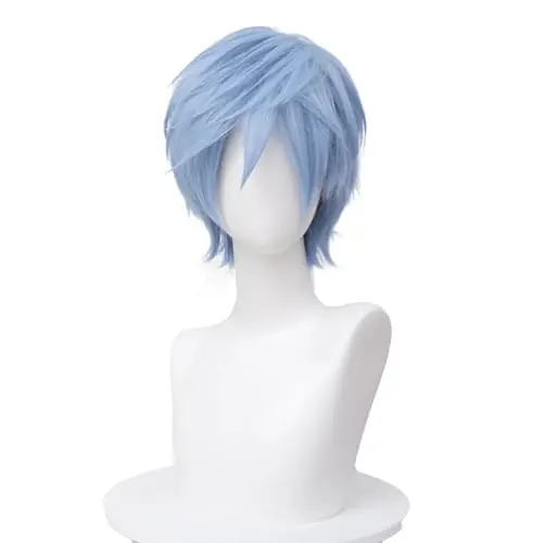 Sky blue short layered spiky anime wig with cap