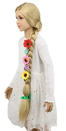 VGbeaty 37'' Kids Child Long Braided Blonde Ponytails Wig