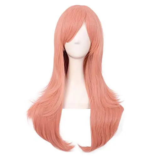 MapofBeauty 28-inch long curly wig with side bangs in burnt orange pink
