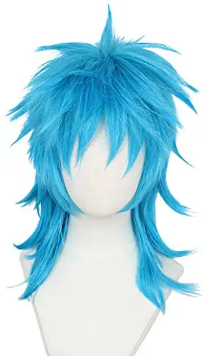 Linfairy short blue anime-style cosplay wig with feathered cut