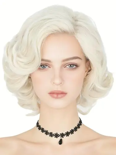 Platinum blonde short curly old lady wig on a mannequin head