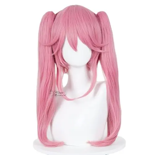 Wiggy Mermaid Pink Ponytails Hair Wig with Bangs for Halloween Party