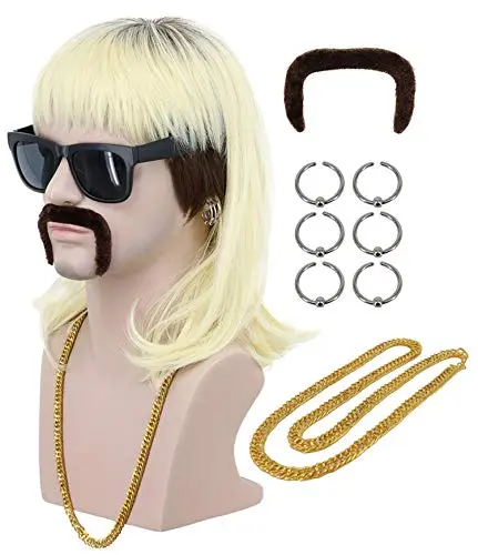 VGbeaty Men Long Curly Black Root Blonde Mullet