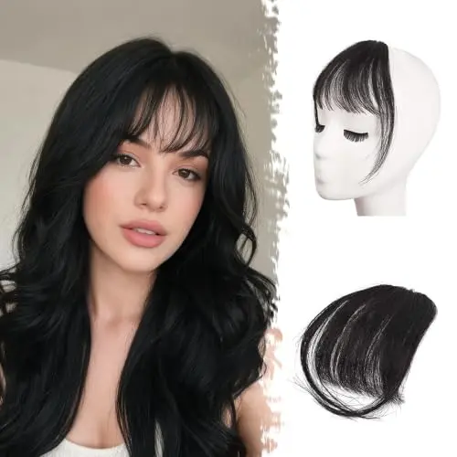 BARSDAR natural black real human hair clip-in wispy bangs hairpiece