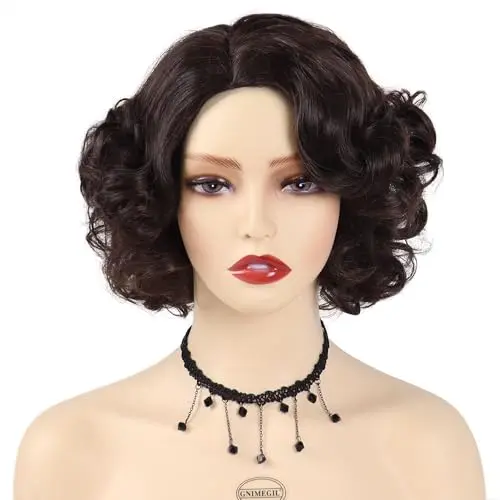 Short reddish brown curly wig with natural style