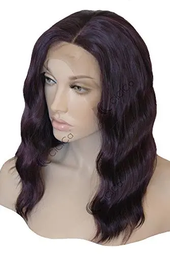 Dark purple 16-inch loose wavy lace front wig with Swiss soft lace