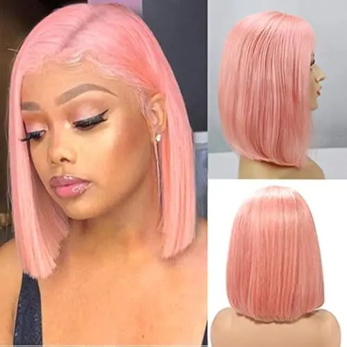 Smartinnov Pink Bob 13x6 HD Lace Human Hair Wig 14 Inch