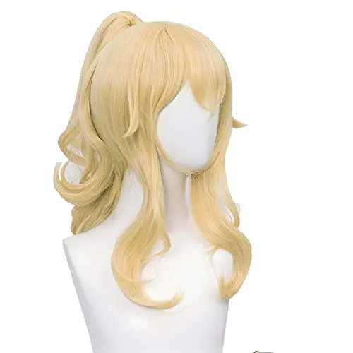 Wavy blonde ponytail wig with clip-on tail for cosplay