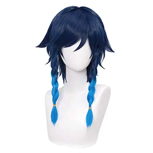 Navy blue braided pigtail wig for anime cosplay
