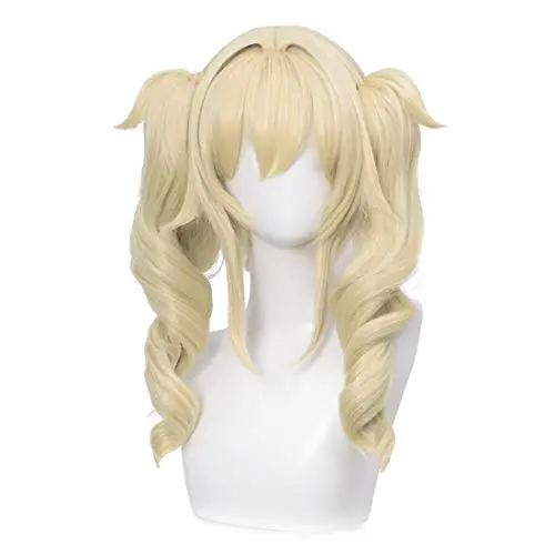 Anime blonde pigtail wig with pre-set parting and soft strands