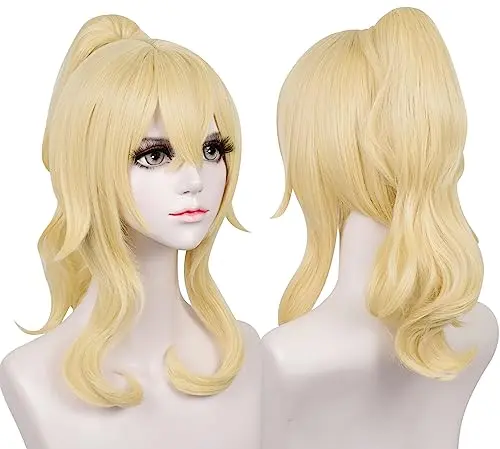 LABEAUTE Max Beauty Anime Wavy Blonde Ponytail Wig with cap
