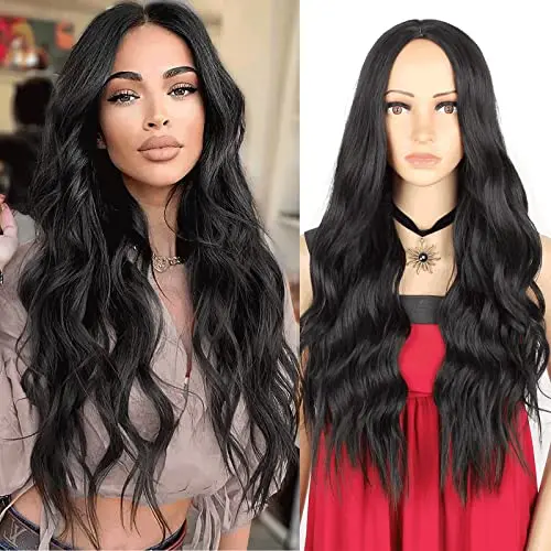 Xtrend 24 inch natural wavy middle part wig in black