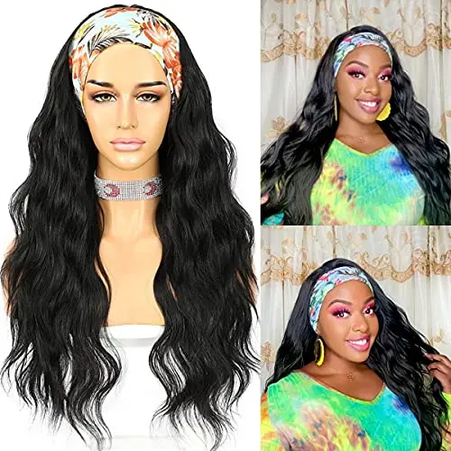 Sapphirewigs loose body wavy headband wig in natural black