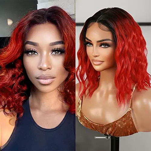 STUDIOCUT DPL006 asymmetrical bob lace front wig in ombre two-tone red