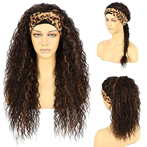 SOMIARIK loose curly brown headband wig shown on a model