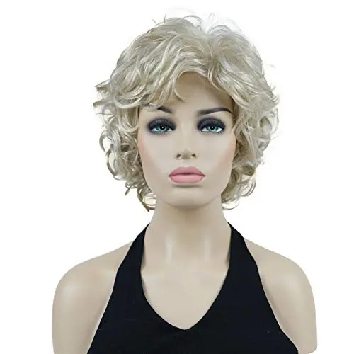 Lydell Light Blonde Layered Curly Wig with short super curls and natural movement
