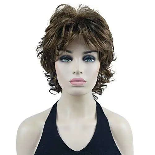 Lydell short soft super curly layered wig in medium ash brown