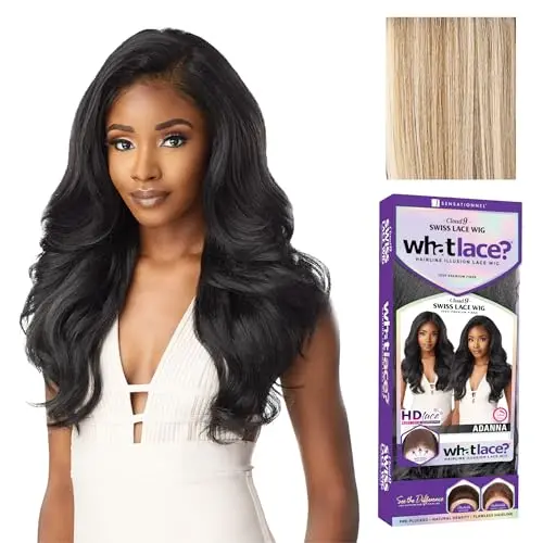 Premium lace-front blonde wig with pre-plucked hairline and dimensional waves on a model