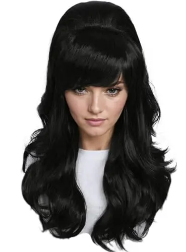 Black long wavy beehive wig by Linfairy