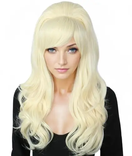 Blonde long wavy beehive wig by Linfairy on a model