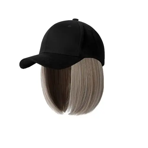 UU BEN baseball cap wig with short bob hair attached