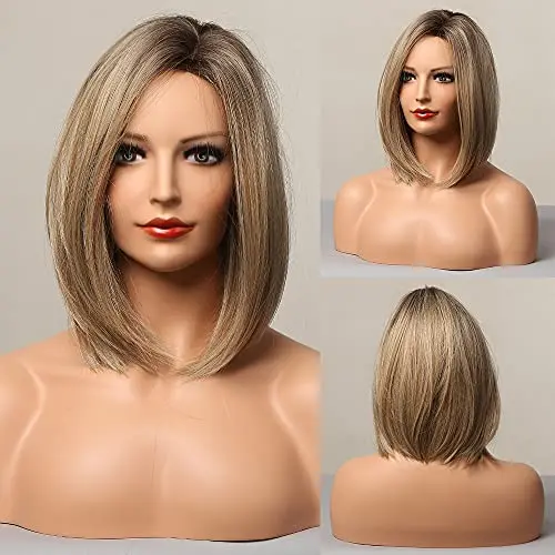 HAIRCUBE ash blonde bob wig with side part and hand-tied hairline, shoulder length