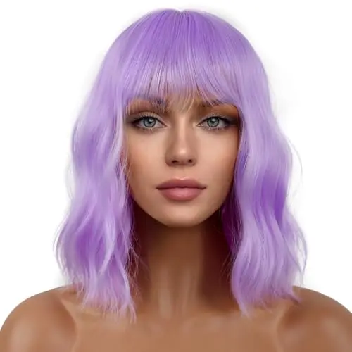LANCAINI Short Bob Wig with Bangs in Purple
