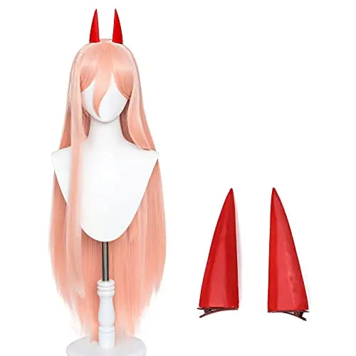 Aicos Power pink anime wig with horns clip