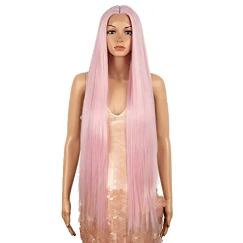 Style Icon 38 inch super long straight pink lace front wig