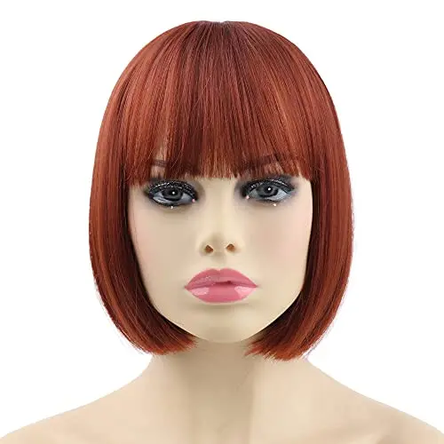 SYXLCYGG 10 inch auburn bob wig with bangs