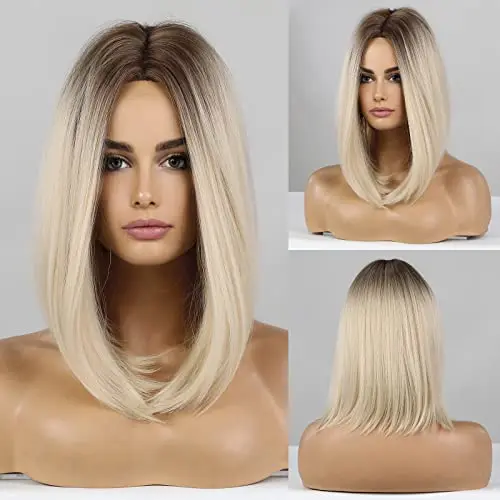 HAIRCUBE ombre blonde bob wig with dark roots and middle part