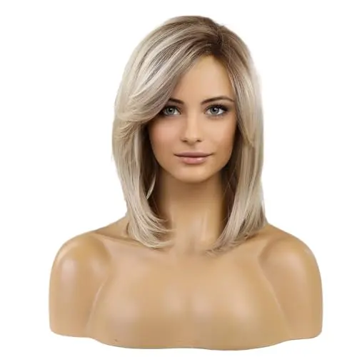 HAIRCUBE blonde shoulder length layered synthetic hair wig with dark roots