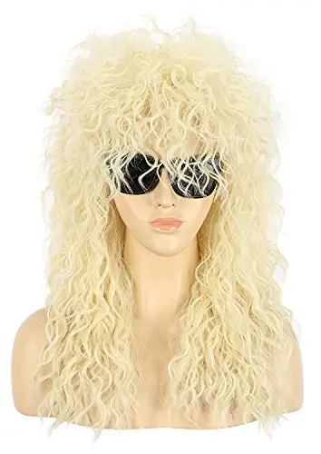 VGbeaty long curly blonde rocker mullet wig for men's 70s and 80s cosplay