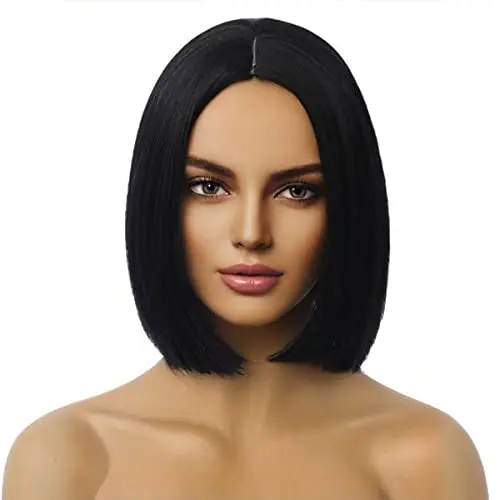 MAGQOO black straight bob wig with middle part