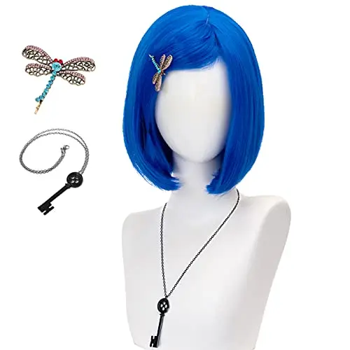 FALAMKA light blue short bob wig with bangs and accessories
