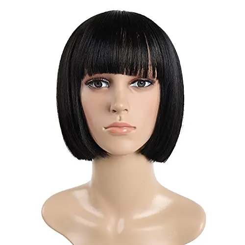 SYXLCYGG 10 inch black bob wig with bangs
