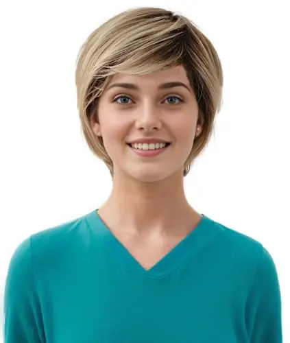 Short ash blonde ombre bob synthetic wig with light layering