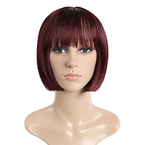 SYXLCYGG Bob Wig 10 Inch Burgundy with Bangs