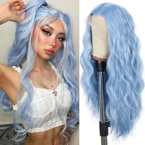 Sapphirewigs ice blue lace front long wavy wig