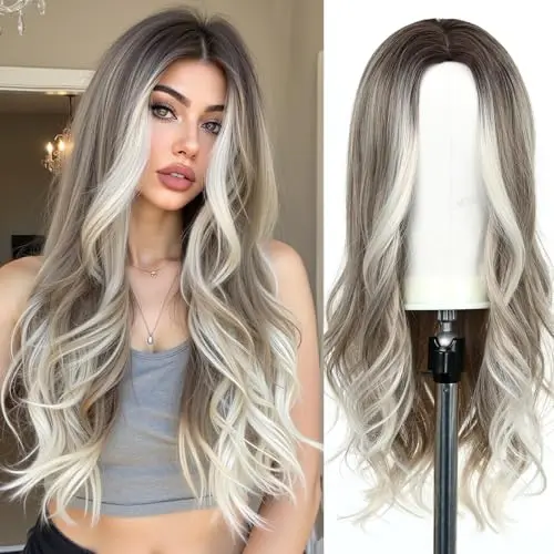 Esmee long wavy mixed silver grey wig