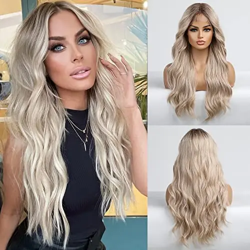 EMMOR long loose wave lace front synthetic wig in light bleach blonde