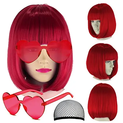 LIULIUBTY Short Red Straight Bob Wig 14-Inch