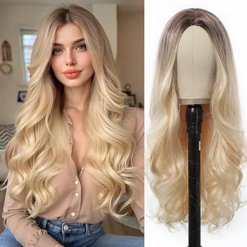 Esmee 24-inch wavy blonde ombre wig with natural waves