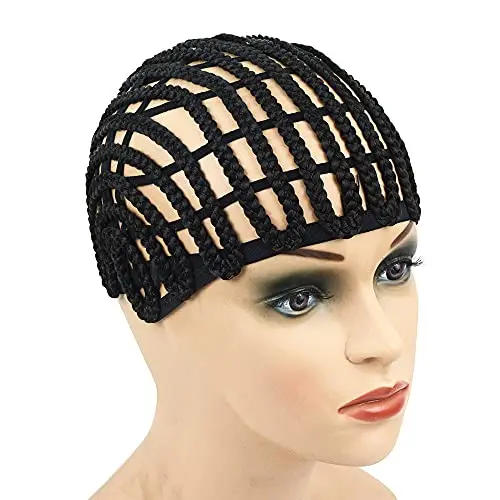Braided crochet wig cap with clips over cornrows
