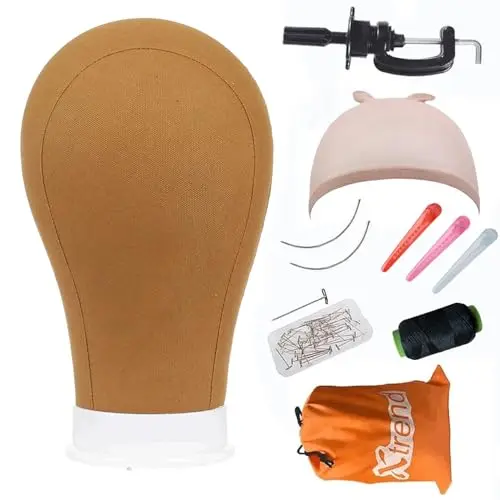 Xtrend brown canvas block wig head with clamp stand
