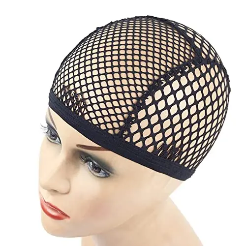 Black stretchable crochet wig cap with four clips